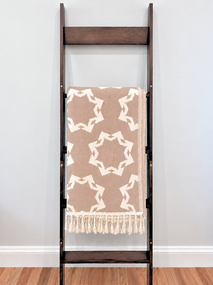Rosette Organic Cotton Throw Blanket in Camel & Beige