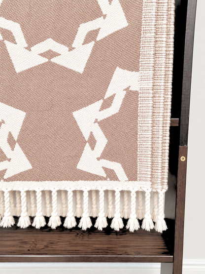 Rosette Organic Cotton Throw Blanket in Camel & Beige