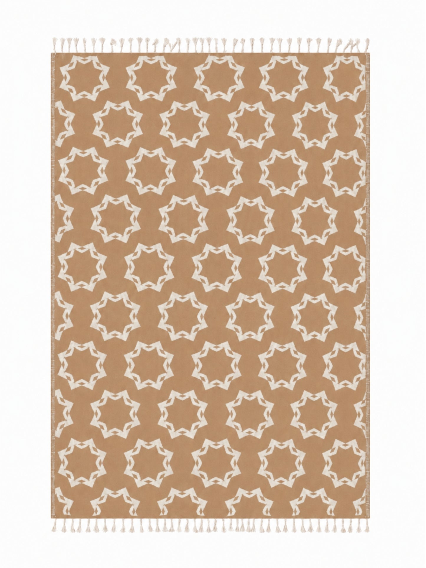 Rosette Organic Cotton Throw Blanket in Camel & Beige