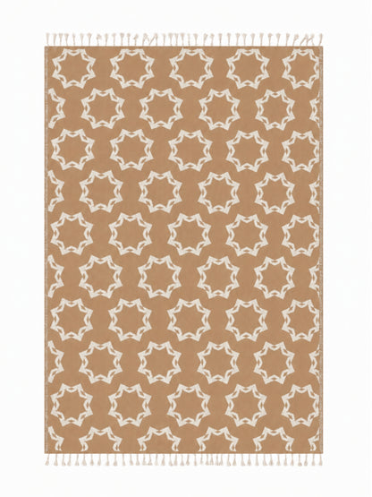 Rosette Organic Cotton Throw Blanket in Camel & Beige