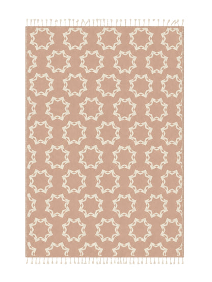 Rosette Organic Cotton Throw Blanket in Camel & Beige
