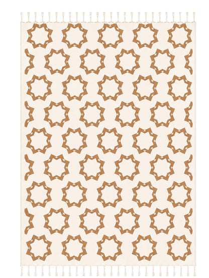 Rosette Organic Cotton Throw Blanket in Camel & Beige