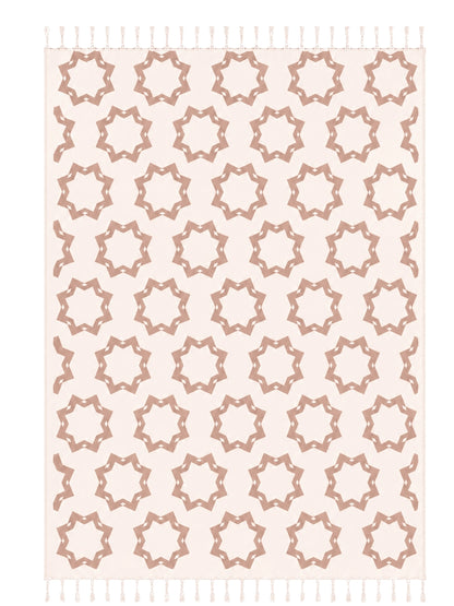 Rosette Organic Cotton Throw Blanket in Camel & Beige