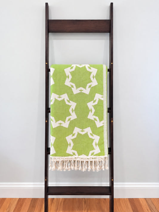 Rosette Organic Cotton Throw Blanket in Olive & Beige