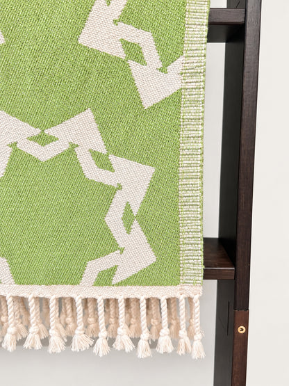 Rosette Organic Cotton Throw Blanket in Olive & Beige