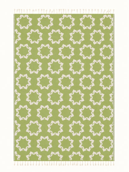 Rosette Organic Cotton Throw Blanket in Olive & Beige