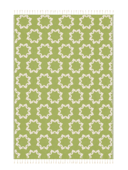 Rosette Organic Cotton Throw Blanket in Olive & Beige