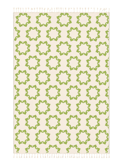 Rosette Organic Cotton Throw Blanket in Olive & Beige