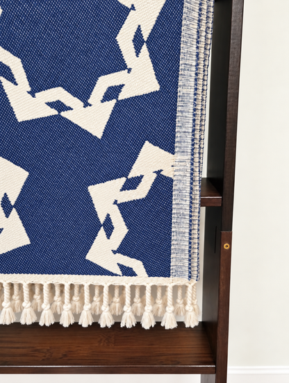 Rosette Organic Cotton Throw Blanket in Navy & Beige