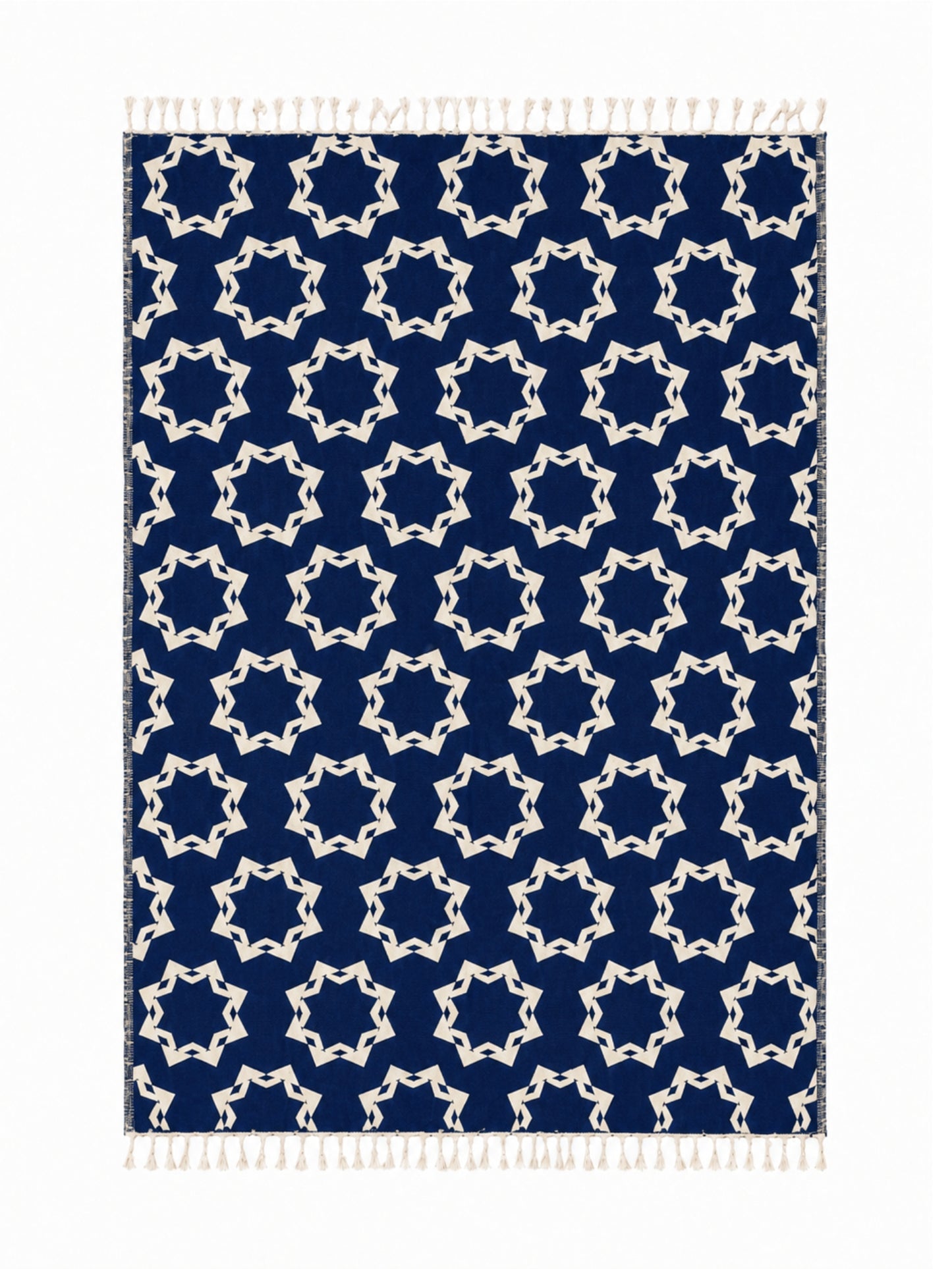 Rosette Organic Cotton Throw Blanket in Navy & Beige