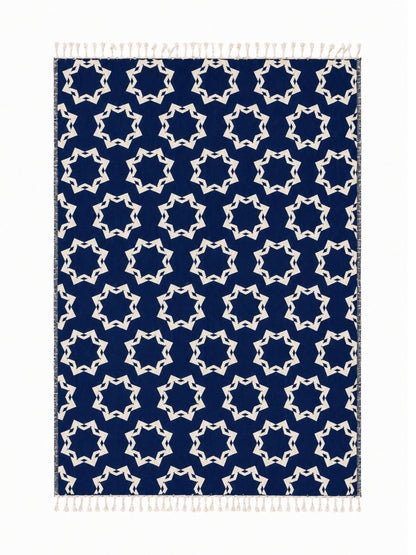 Rosette Organic Cotton Throw Blanket in Navy & Beige