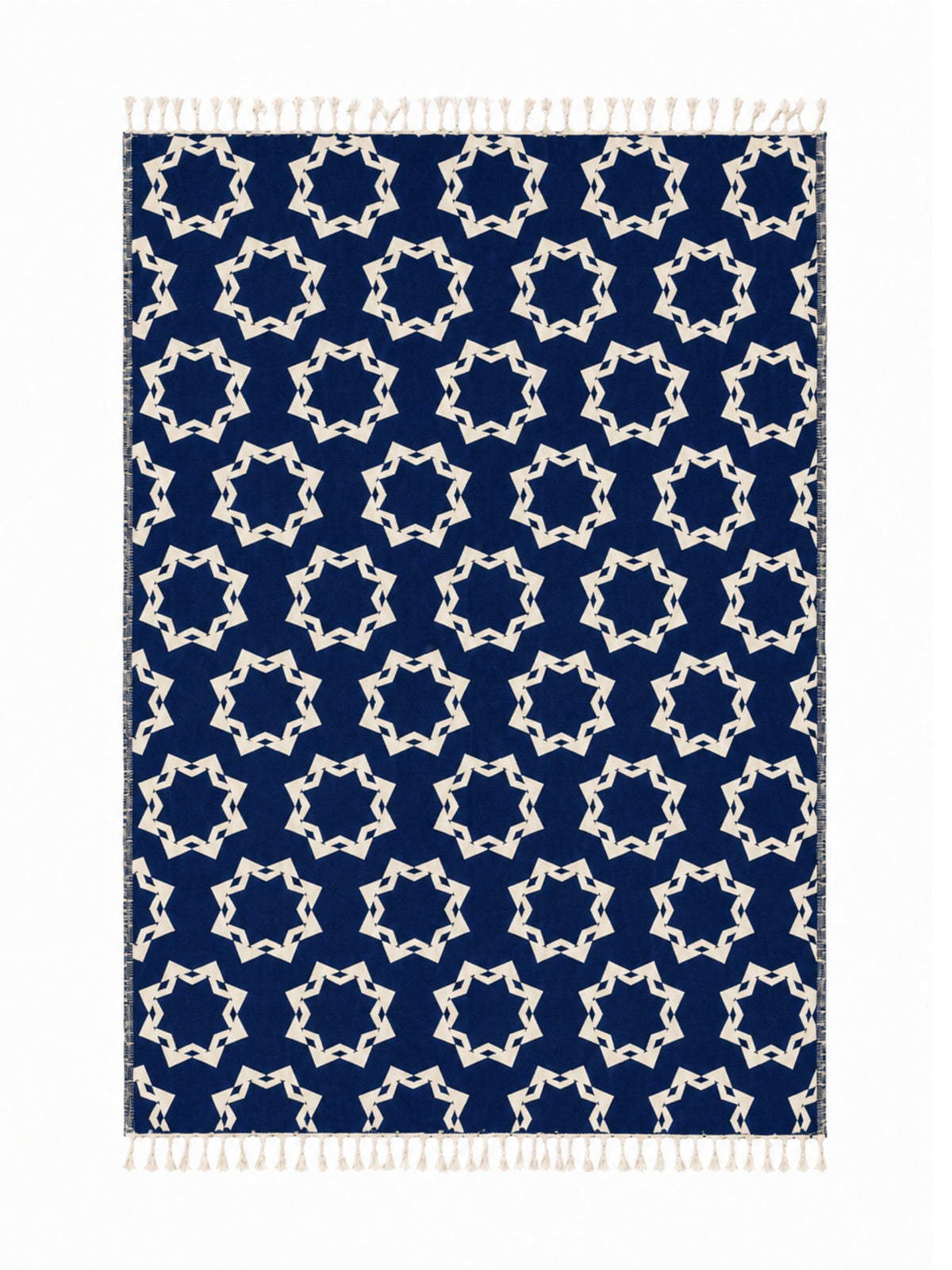 Rosette Organic Cotton Throw Blanket in Navy & Beige