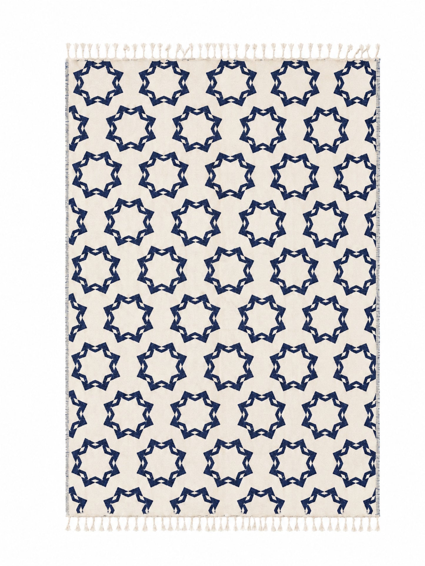 Rosette Organic Cotton Throw Blanket in Navy & Beige
