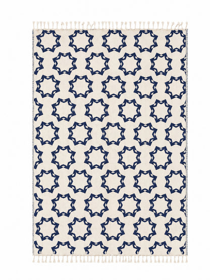 Rosette Organic Cotton Throw Blanket in Navy & Beige