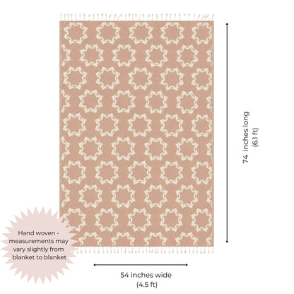 Rosette Organic Cotton Throw Blanket in Camel & Beige