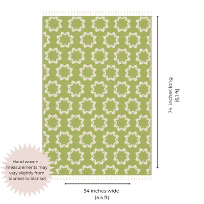 Rosette Organic Cotton Throw Blanket in Olive & Beige