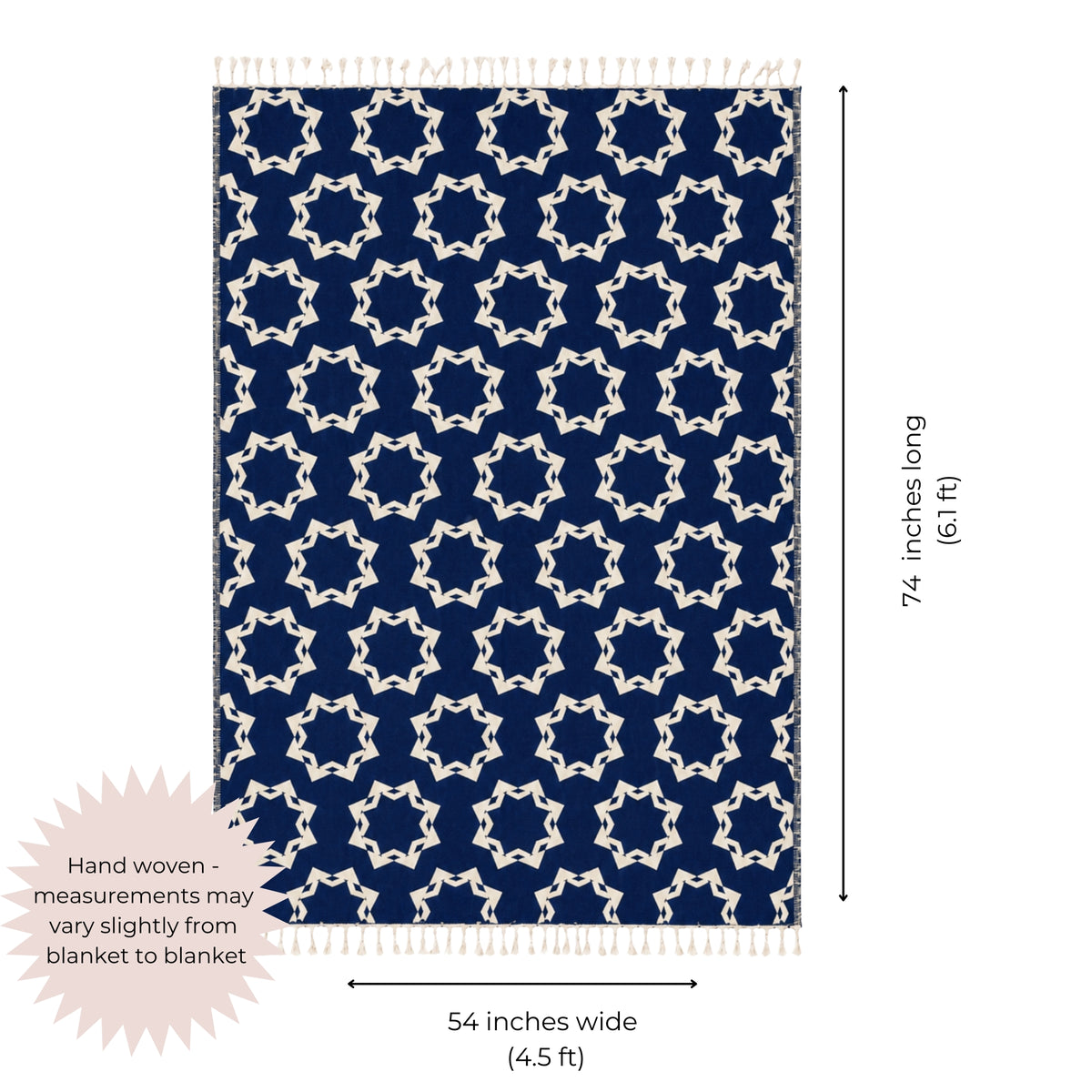 Rosette Organic Cotton Throw Blanket in Navy & Beige