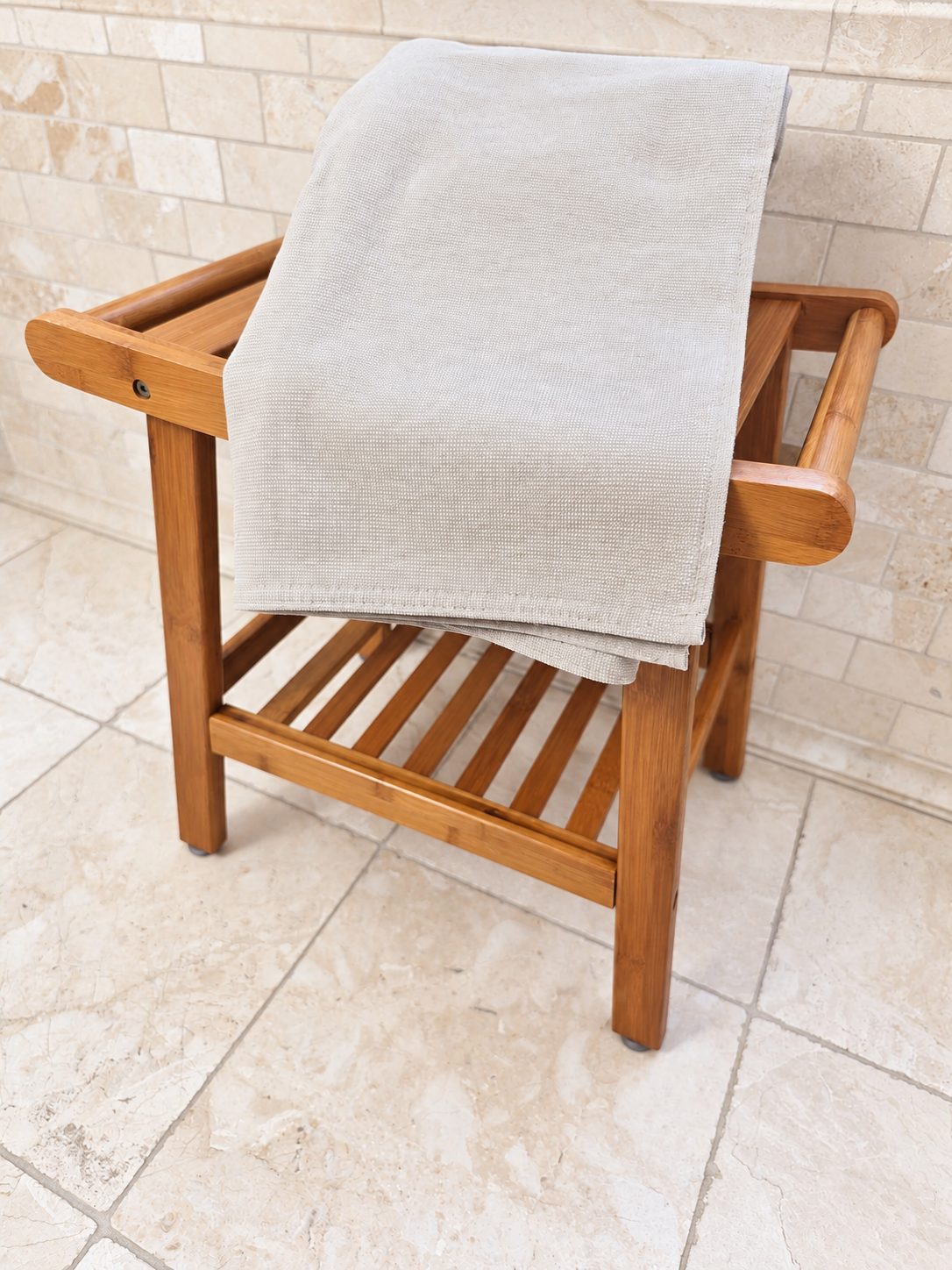 Stucco Organic Terry Cloth Lined Turkish Towel in Beige