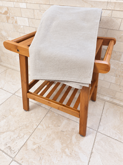 Stucco Organic Terry Cloth Lined Turkish Towel in Beige