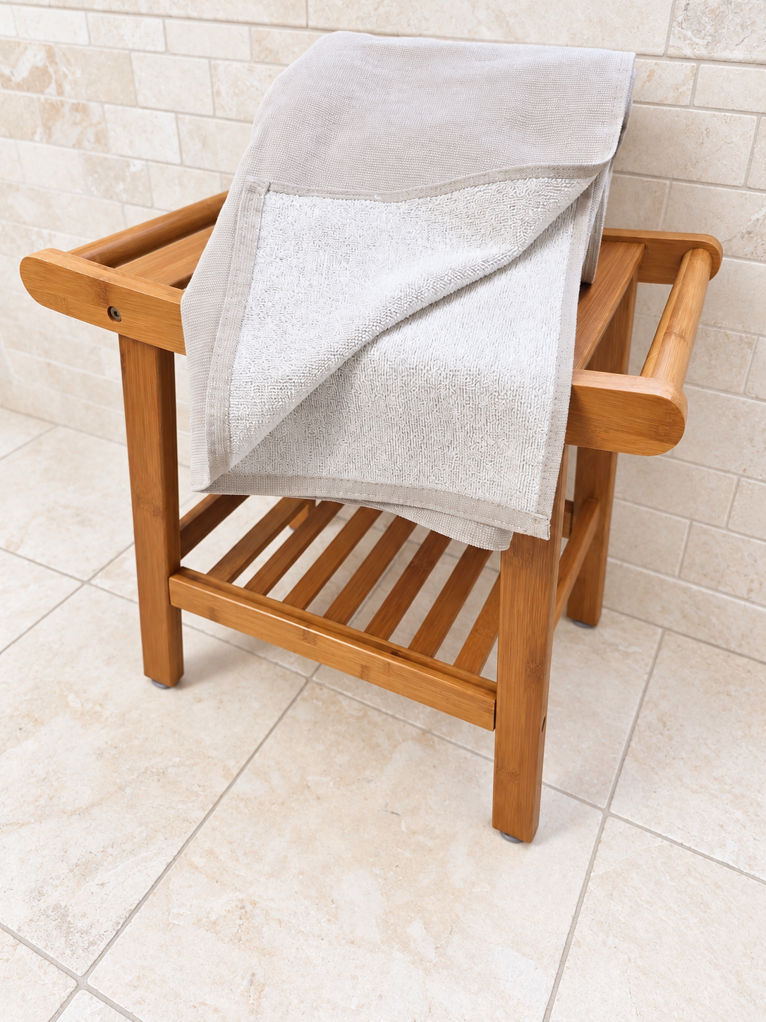 Stucco Organic Terry Cloth Lined Turkish Towel in Beige