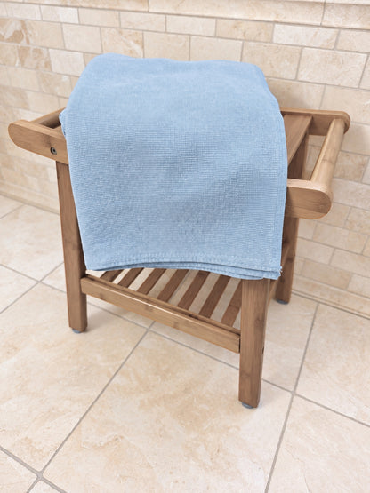 Stucco Organic Terry Cloth Lined Turkish Towel in Light Blue