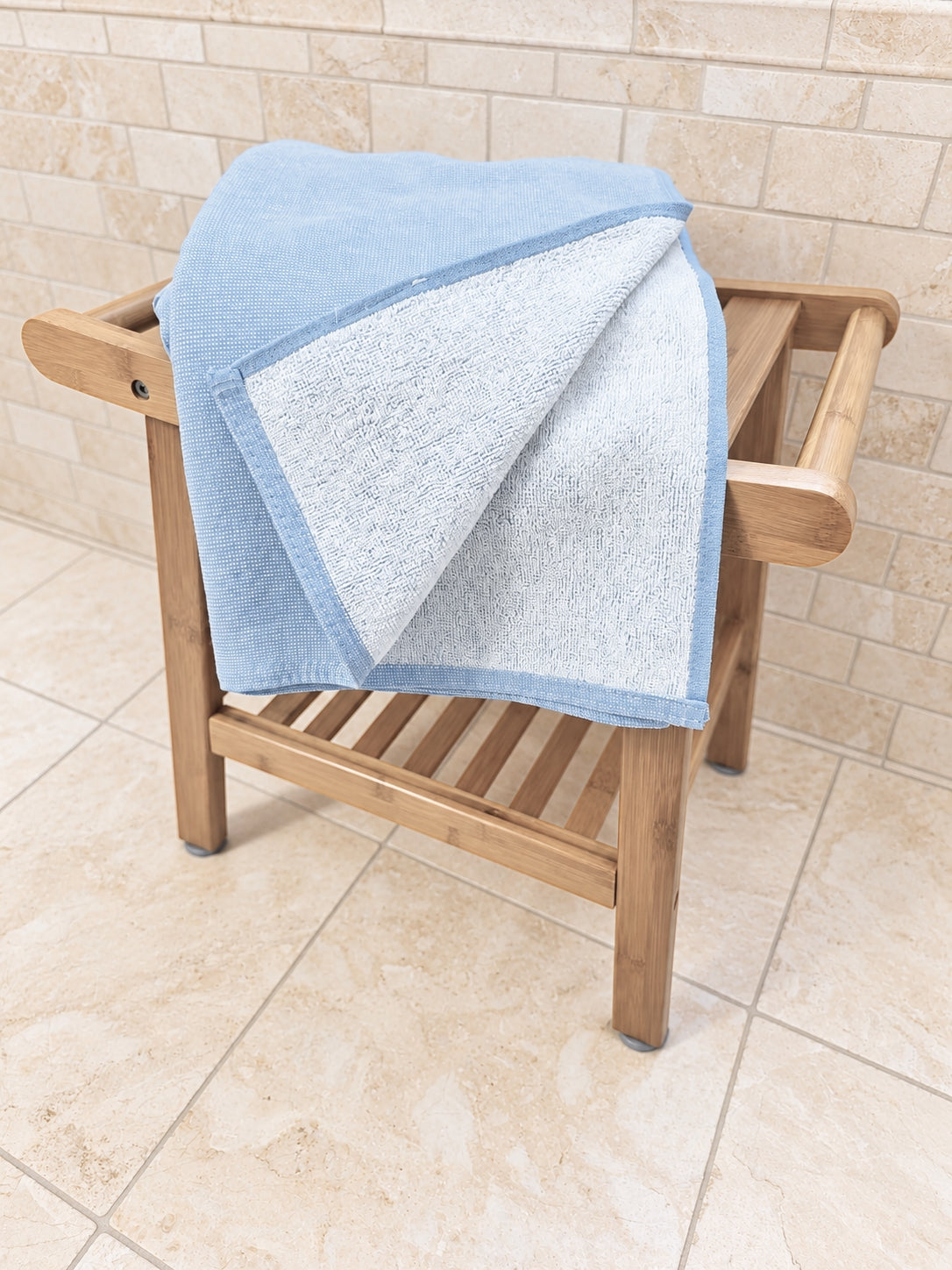 Stucco Organic Terry Cloth Lined Turkish Towel in Light Blue