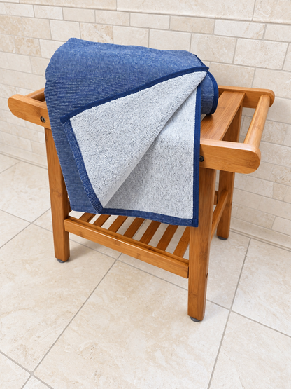 Stucco Organic Terry Cloth Lined Turkish Towel in Navy
