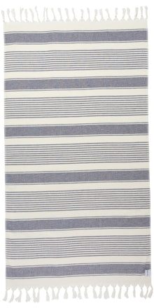  Sauna Stripe Terry Cloth Lined Turkish Towel in Navy Blue
