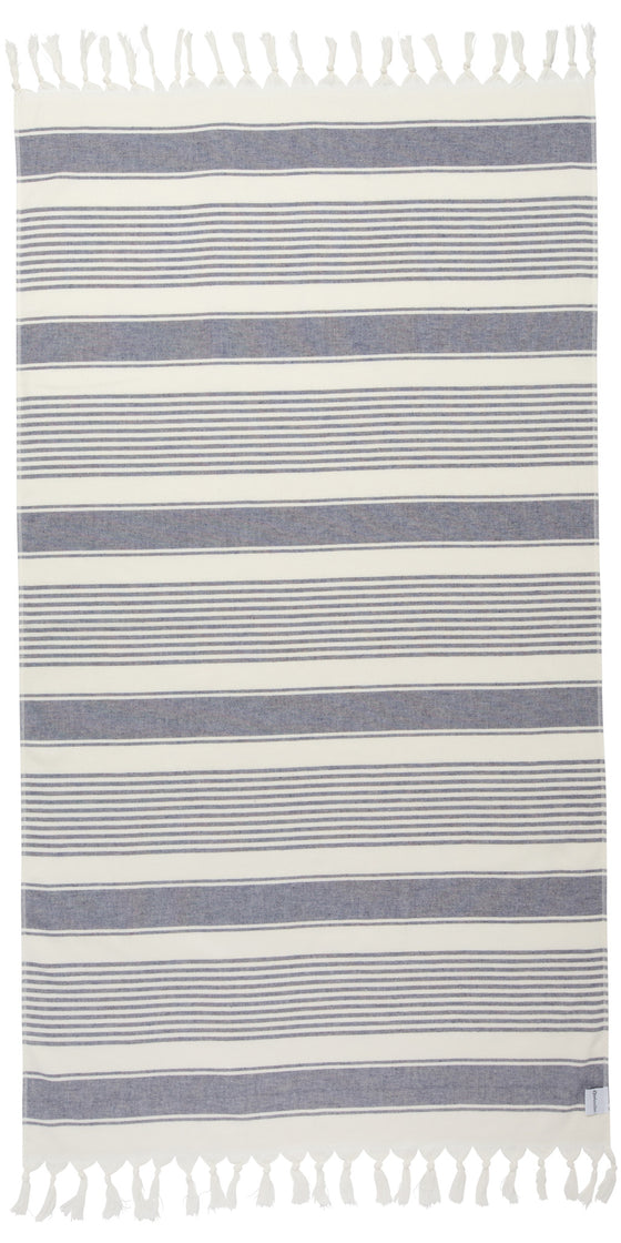Sauna Stripe Terry Cloth Lined Turkish Towel in Navy Blue