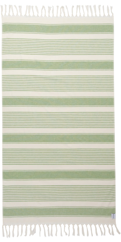 Sauna Stripe Organic Terry Cloth Lined Turkish Towel in Olive Green