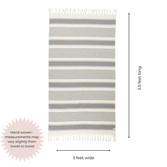 Sauna Stripe Terry Cloth Lined Turkish Towel in Dark Grey
