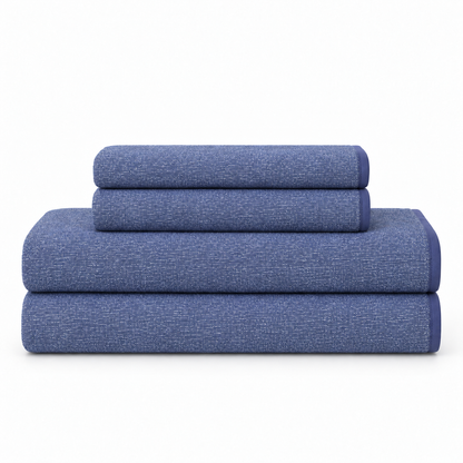 Bath Set Towel Bundle - Set of 2 Stucco Bath Towels + 2 Hand Towels - Navy