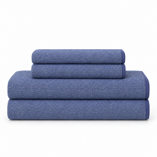 Bath Set Towel Bundle - Set of 2 Stucco Bath Towels + 2 Hand Towels - Navy