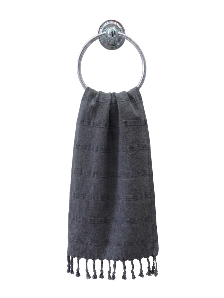 Stonewashed Organic Turkish Cotton Hand Towel in Faded Black