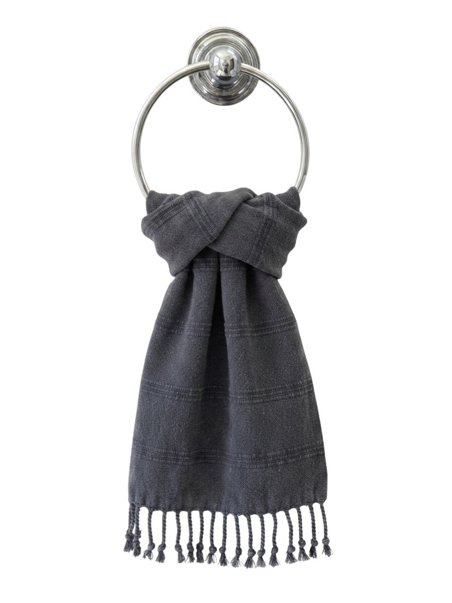 Stonewashed Organic Turkish Cotton Hand Towel in Faded Black