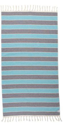  Thick Multi Stripe Terry Cloth Lined Turkish Towel in Blue and Navy