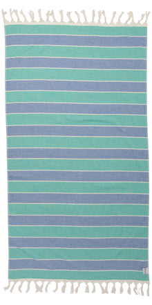  Thick Multi Stripe Terry Cloth Lined Turkish Towel in Mint and Blue