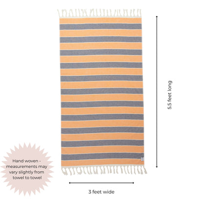 Multi Stripe Terry Cloth Lined Turkish Towel in Orange and Navy Blue