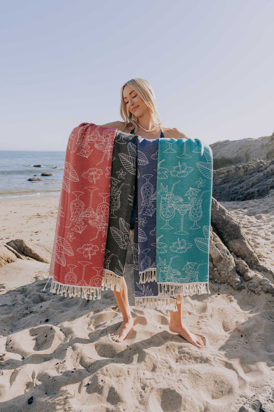Tropical Drink Organic Turkish Towel in Red