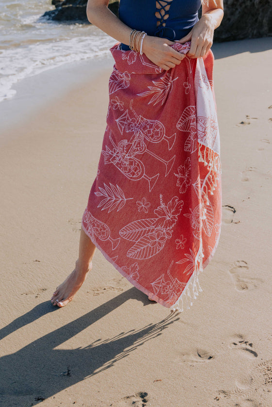 Tropical Drink Organic Turkish Towel in Red