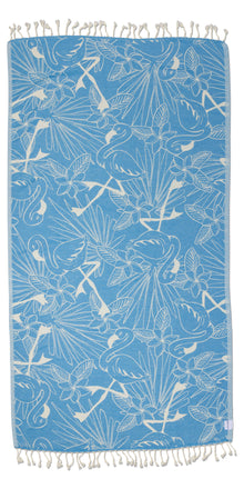  Tropical Flamingo Organic Turkish Towel in Blue
