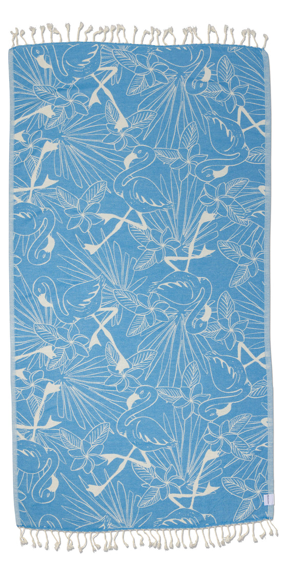 Tropical Flamingo Organic Turkish Towel in Blue