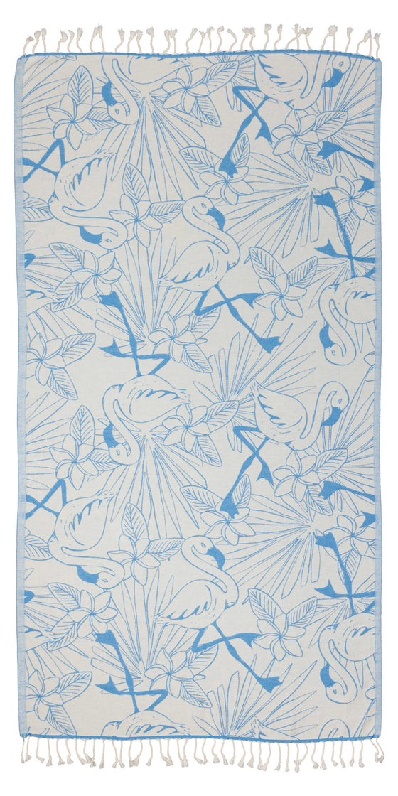 Tropical Flamingo Organic Turkish Towel in Blue