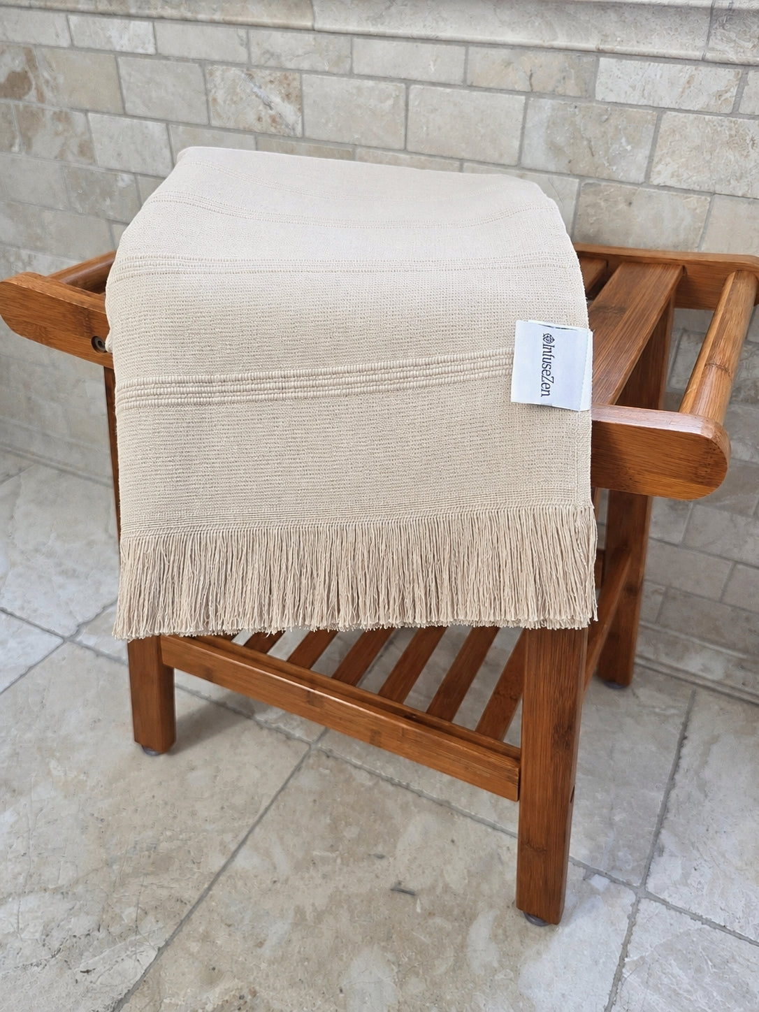 Vita Organic Terry Cloth Lined Turkish Towel in Beige