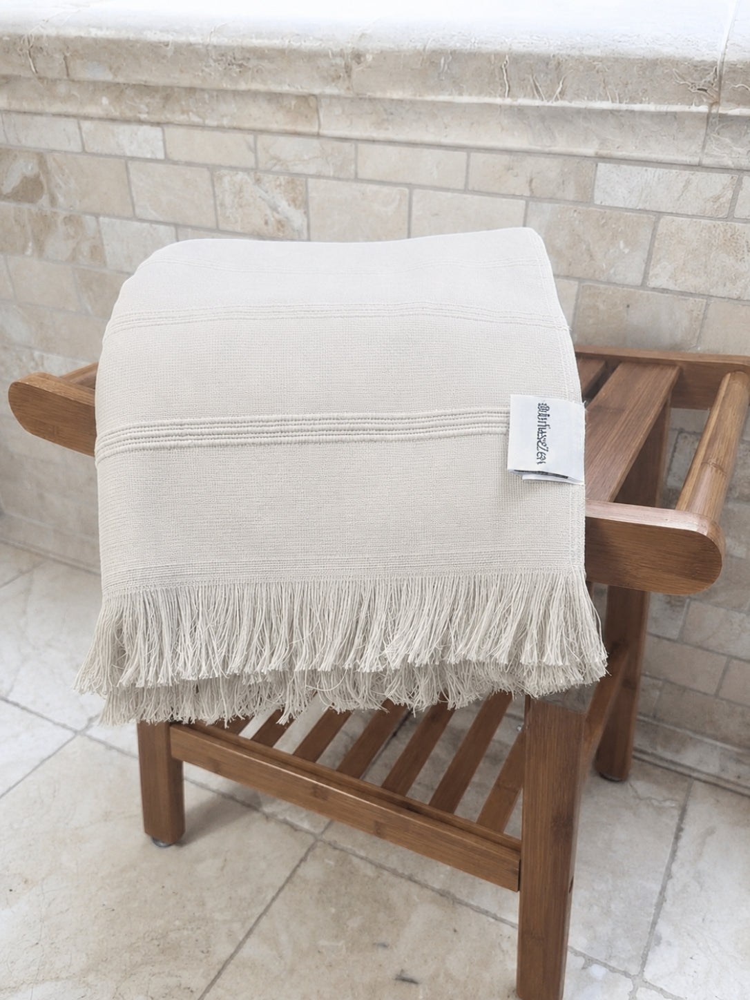Vita Organic Terry Cloth Lined Turkish Towel in Cream
