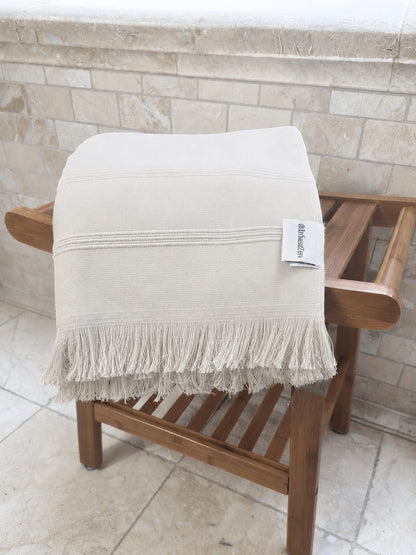 Vita Organic Terry Cloth Lined Turkish Towel in Cream
