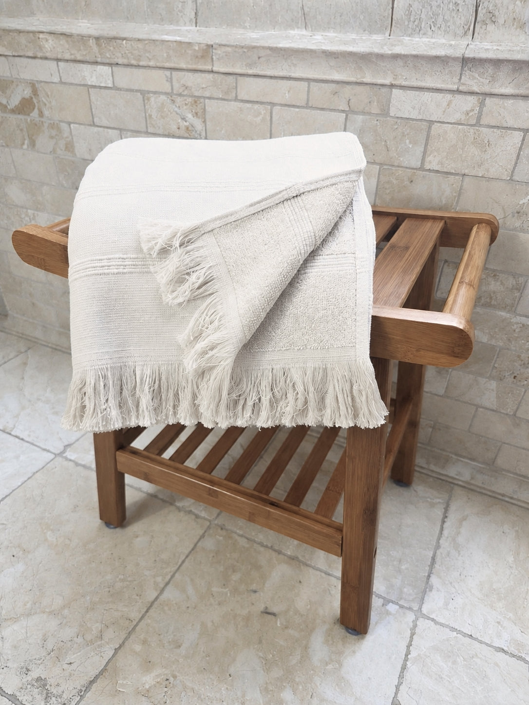 Vita Organic Terry Cloth Lined Turkish Towel in Cream