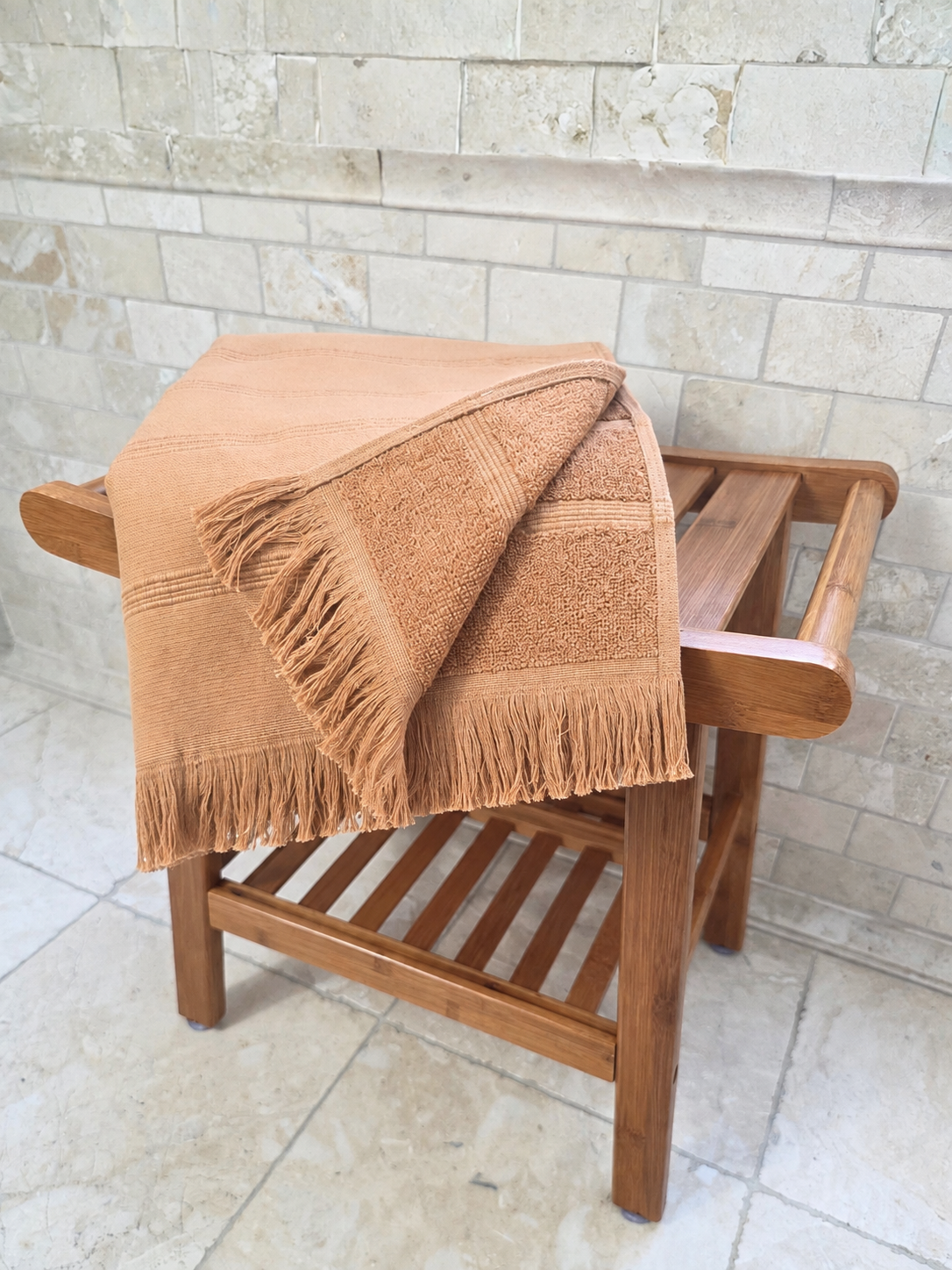 Vita Organic Terry Cloth Lined Turkish Towel in Teracotta