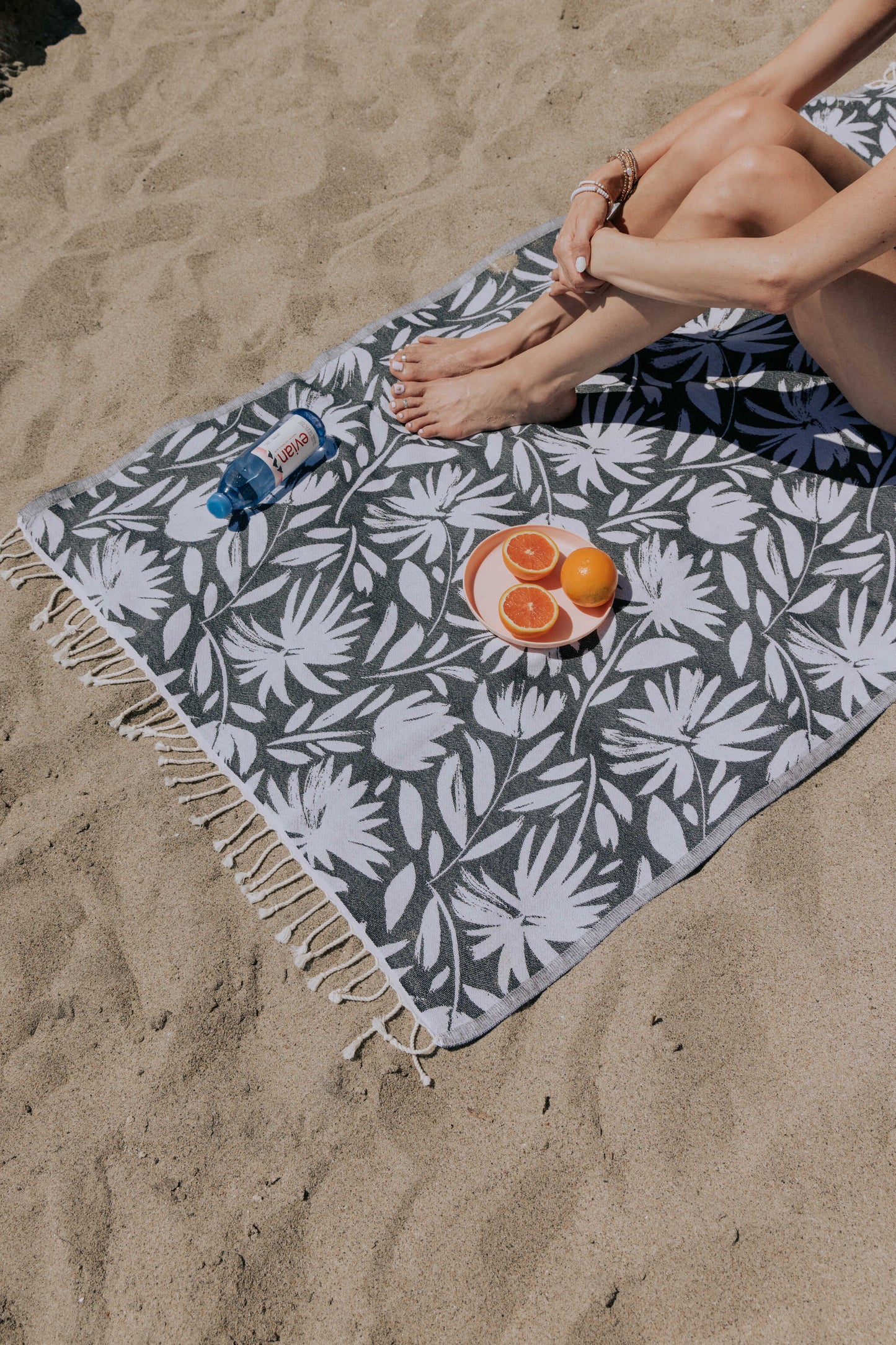 Whimsical Flower Organic Turkish Towel in Black