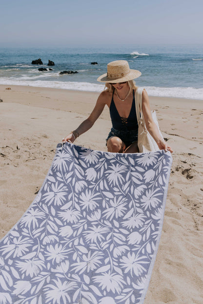 Whimsical Flower Matching Blanket & Towel Bundle – Navy (1 Blanket + 2 Towels)